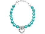 Pearly Heart Dog Necklace - Aqua