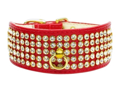 5 Row Diamante Bling Dog Collar - Red